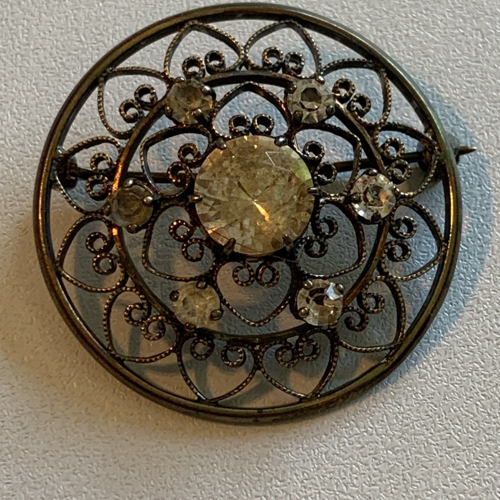 Antique Sterling and Crystal Brooch